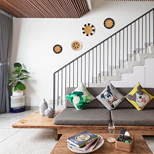 Kiwi Homie redonda Tecida bandejas de cesta de paredes de parede, cestas naturais boho naturais feitas à mão para sala de estar, padrinhos de parede decorativos para a parede de penduramento exclusivo