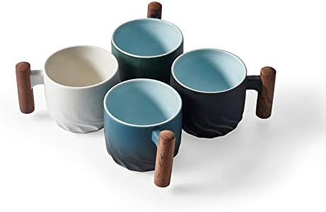 Blogblog Ceparas de café expresso de cerâmica com alça de madeira Espresso Tiro de xícaras de chá de cerâmica xícaras de porcelana