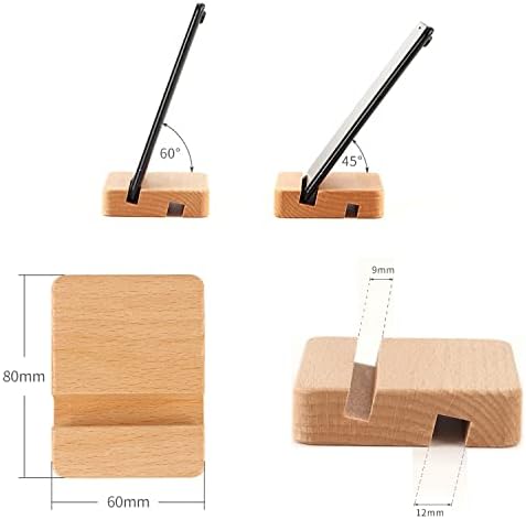 2 peças Design de ranhura dupla stand de celular de madeira natural suporte móvel portátil, suporte para desktop para todos os