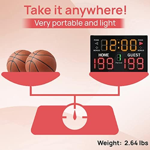 YZ Battery, alimentado por basquete eletrônico placar de basquete com campainha, placar digital de mesa portátil com o detentor de placar de relógio profissional e remoto e montado na parede para multisports