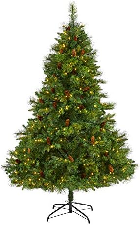 Quase natural 6 pés. Virgínia Ocidental Fully Pine Mixed Pine Artificial Christmas Tree com 300 luzes LED claras e pinheiros,