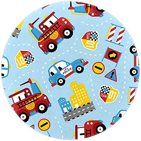 Llnsupply Kids Rug 5 pés grandes tapetes de área redonda para meninos meninos bebê - carros de táxi de caminhão de bombeiros, decoração