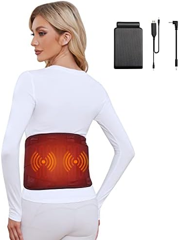 Almofada de aquecimento sem fio Vofuoti, cinta para trás aquecida com bateria e massagem, correia de cintura de suporte à almofada aquecida para alívio da dor nas costas