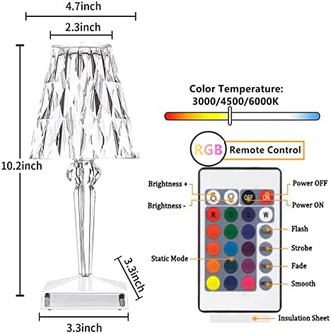 AIEWEV CRISTAL TOQUE TOTO TOTO LUBLE LED LUZ NOITE, 16 CORES RECARECIDAS ABRILHA DE TABELA COM TOPO E CONTROLE DE REMOTO,