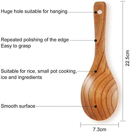 Pouras de madeira de 9 polegadas de madeira arroz de madeira versátil serve colher de resistência a calor antiaderente