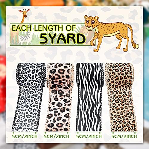4 rolos 20 jardas de leopardo impressão de fita animal impressão de animais zebra zebra chita de borda com fio fita leopardo