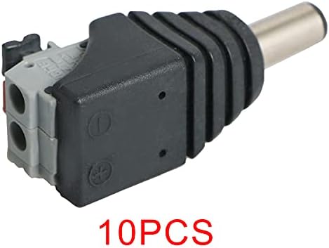 AOJE-LINK 10 PCS Male 12V 2,5 x 5,5 mm Push DC Power Jack Adapter Connector para CCTV Security Camera Led Strip, Black, DC5525 Masculino