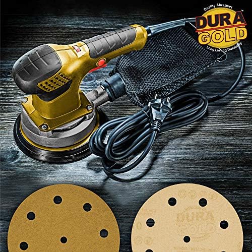 DURA -GOLD Premium 5 Discos de lixamento dourado - 80 Grit - 9 orifícios de gancho sem poeira e lixa de backing de loop para sanders,