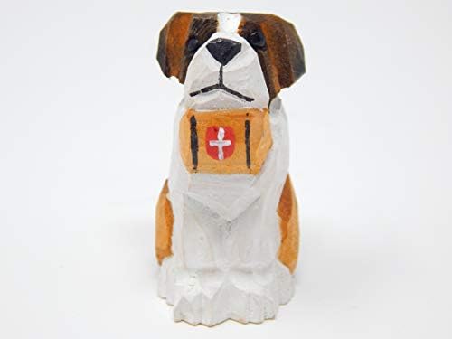 Bernard Dog Puppy Feliz - Miniatura de 2 polegadas de madeira Decoração artesanal Decoração de casa Pequeno jardim de jardim de animais de estimação cães caninos
