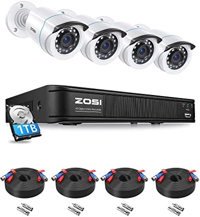 Zosi H.265+1080p Sistema de câmera de segurança, gravador de 5mp-lite 8 canais CCTV DVR com disco rígido 1 TB e 4 x