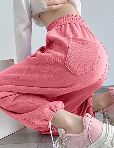 Cozypoin feminino causal pernas largas calças de moletom de ioga folga de ioga de cintura alta salão de salão bolsos