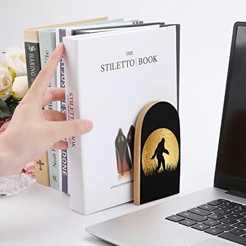 Bigfoot Sasquatch Golden Moon Wooden BookEnd para Livro de livros pesados ​​de prateleira Ends Ends Office Home Library decoração