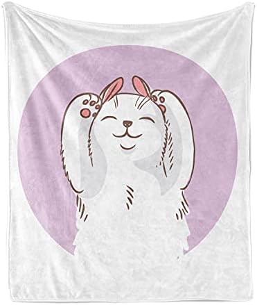 Cobertor lunarable gato, gatinho sorridente fofo felino meow bigodes ronronando abraços amor, flanela lã de sotaque tampa de sofá macia para adultos, 70 x 90, lilac pastel rosa