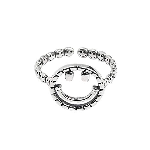 Aimimier Gothic S925 Anéis de junta Conjunto de 2pcs Smiley Ring to Ring com borla de corrente Anel Midi meio aberto para mulheres