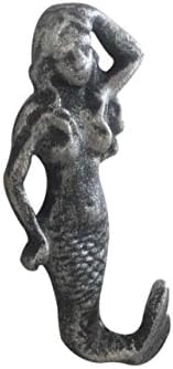 Hampton náutico de ferro fundido sereia gancho, 6 , prata antiga