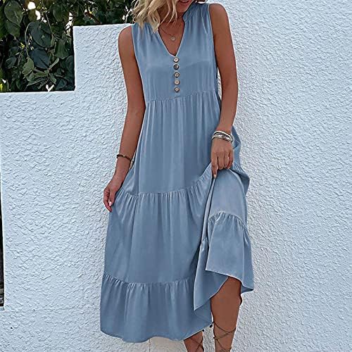 Vestido solto e sem mangas de decote em V Fragarn Women's Summer Casual