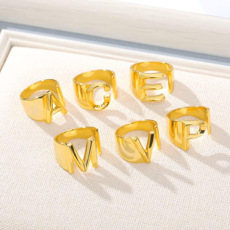 T3Store Gold cheio de letra inglesa A-Z anéis abertos anel de alfabeto inicial Amigos melhores jóias de festas femininas