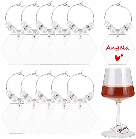 BENECREAT 20 conjuntos de vidro de vinho acrílico Feitices, ornamentos em branco de acrílico de hexagono claro com contas