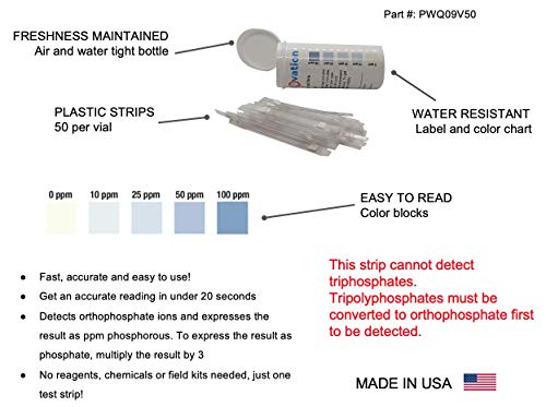 Teste de detecção de fósforo e fosfato, 0-100 ppm [frasco de 50 tiras]