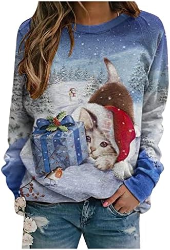 Moletom de Natal de Natal Crew pescoço casual manga comprida Bloups Fall Fit Fit Fashion Sweatshirt