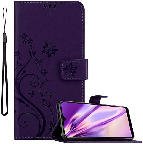 Caso Cadorabo Book Compatível com Samsung Galaxy A40 / A40S em roxo escuro e escuro floral - Cobertura de flores com fechamento magnético, função de suporte e slots de 3 cartas - carteira etui bolsa pu de couro flip de couro