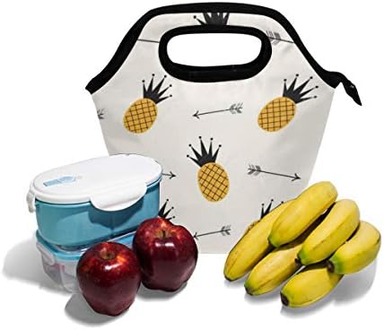 Voovc Pineapple e Black Arrows Textura lancheira Tote bolsa Bolsa Lunchar lancheira mais refrigerada para homens adolescentes