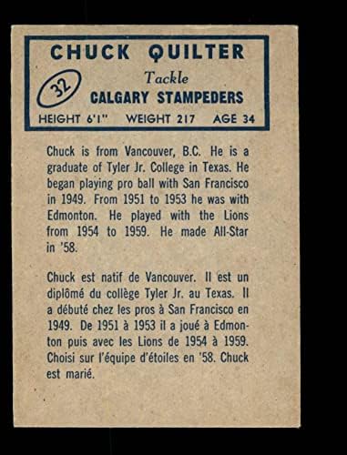 1962 Topps 32 Chuck Quilter Calgary Stampeders ex Stamplers Tyler