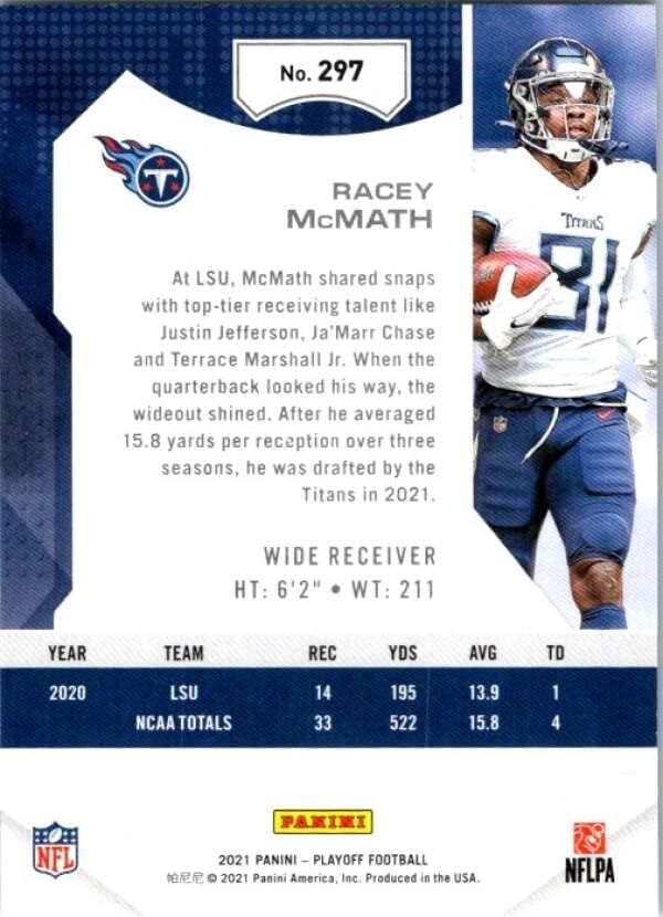 2021 Playoff #297 Racey McMath RC Rookie Tennessee Titans NFL Football Trading Card