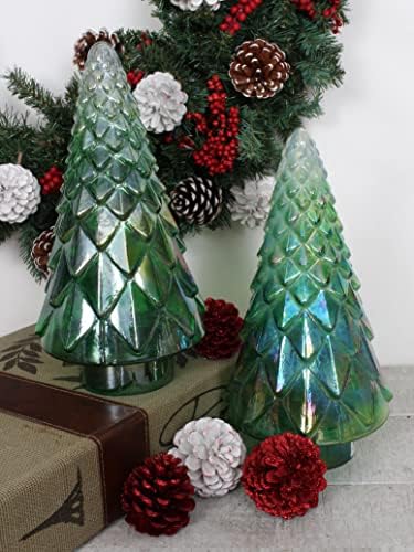 Conjunto de comprimidos de árvore de Natal de 2 ombre verde de vidro de vidro de Mercury de 6 W x 12