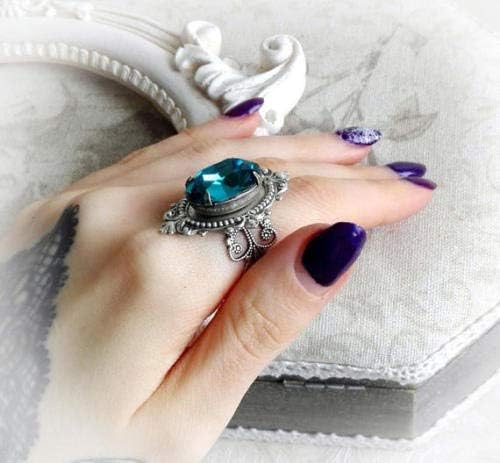925 anel de prata enorme azul topázio jóias femininas presente de aniversário de casamento tamanho 5-10