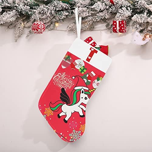 Monogram Santa Unicorn Christmas Stocking com letra T e coração 18 polegadas grandes vermelhas e brancas