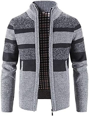 Casaco de jaqueta de malha para homens blocos casuais estampo colarinho quente Cardigan suéteres de zíper de malha