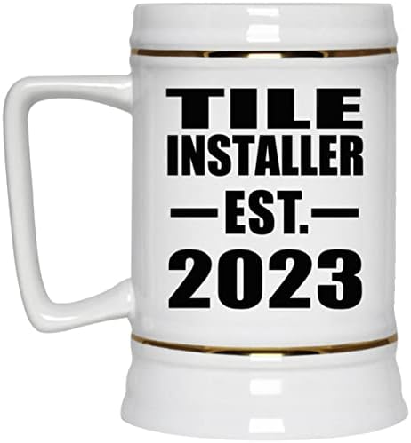 Projeta o instalador de ladrilhos estabelecidos est. 2023, caneca de 22oz de caneca de caneca de cerâmica de cerveja com