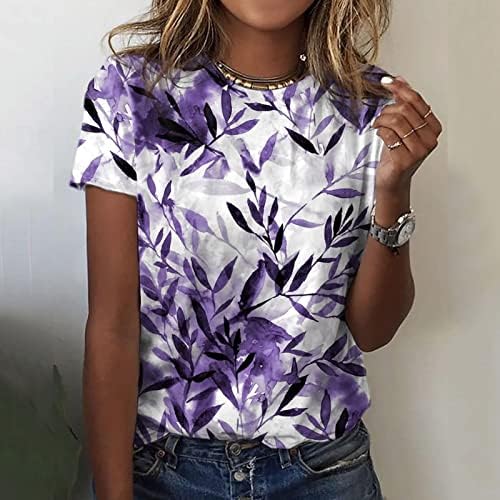 Tops for Women Casual Elegante 2023 Mulheres no pescoço redondo de manga curta Camisas de blusa de estampa floral casual para mulheres pacote