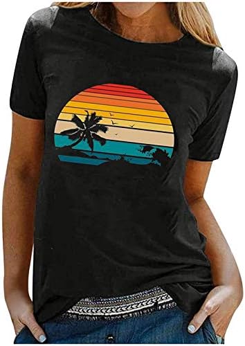 Tops de verão para feminino de camiseta gráfica de praia Hawaiian Férias de manga curta de t-shirt Top Crewneck Fashion Holiday