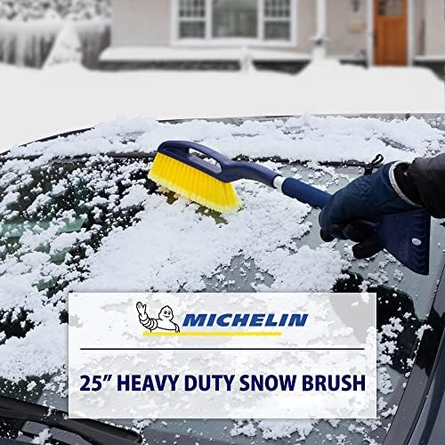 Michelin 2 Pacote pesado de 25 '' de neve com raspador de gelo, cinza amarelo azul, eixo de alumínio leve, alça ergonômica com design de punho de eliminação de energia, para neve, gelo, lama, carro, SUV, caminhão