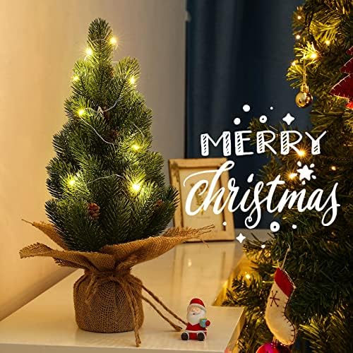 Árvore de Natal artificial pré-iluminada de Roylvan, árvore de Natal de 15,8 polegadas, pequena árvore de Natal com pinheiros pequenas luzes e base de bolsa de sepultura, árvore de agulhas de pinheiro verde para decoração de presente de festa de férias