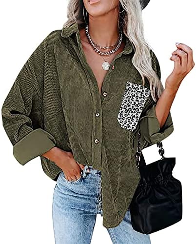 Lmsxct Botão de grande tamanho camisa para mulheres Captero de leopardo Captero de leopardo Shacket Casa de mangas compridas