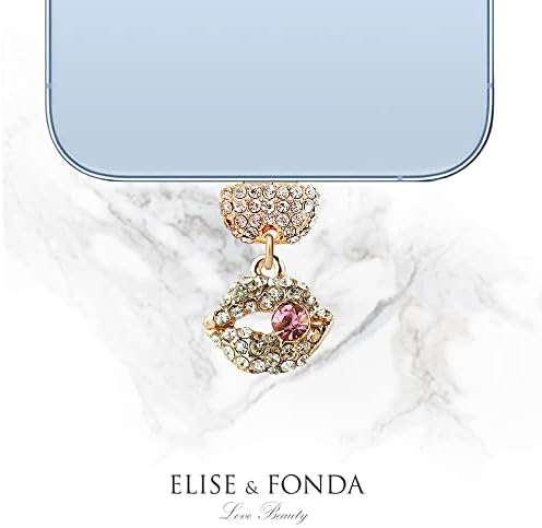 Elise & Fonda Cp381 USB Porta de carregamento Crystal Anti -pó do pó de pó Little Kiss Lip Phone Charm para iPhone 13/11/11/xs