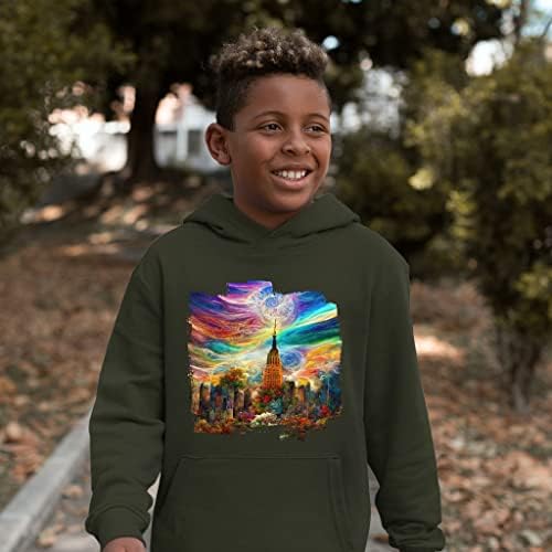 Hoodie de lã de esponja colorido e colorido brilhante - capuz infantil de Nova York - Hoodie de Arte Cool para Crianças