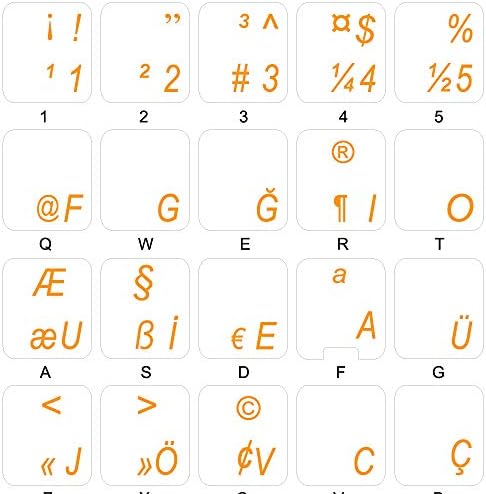 Layout do teclado de teclado turco 4 do 4Keyboard com um fundo transparente de letras laranja para desktop, laptop e notebook