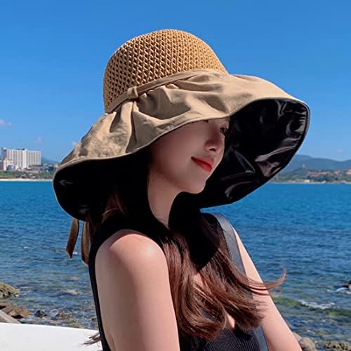 Captrinhas de palha de palha de palha de palha de palha larga larga chapéu de balde feminino Capinho dobrável Captura de praia Hat Hat UPF 50+
