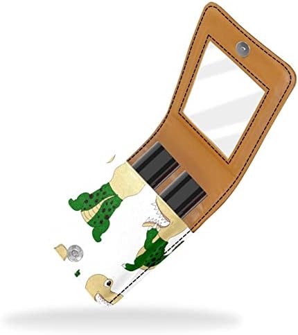 Bolsa de batom de batom de maquiagem de oryuekan com espelho portátil de armazenamento de armazenamento portátil portátil Organizador de armazenamento de brilho labial, crocodilo animal de desenho animado