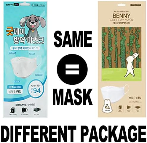 Happy Life, Kids KF94 - Face Máscara Protetora para Crianças [Made na Coréia] [20 embalados individualmente] Premium KF94 Certificado Face Safety Máscara de poeira branca para crianças, Pequeno