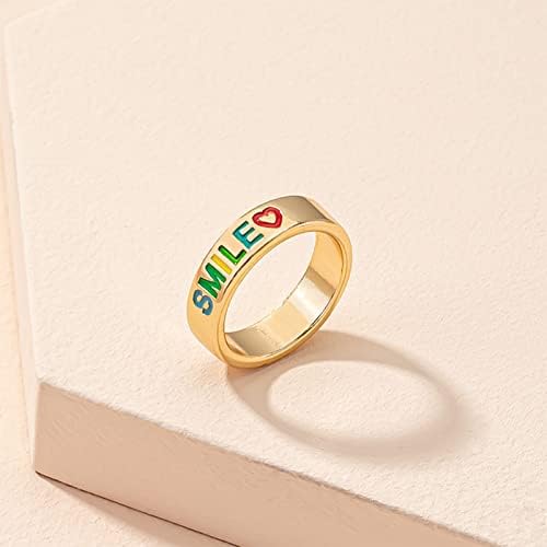 2023 nova letra colorida letra de óleo anel de amor anel de amor feminino retro simples anel para amigos e amantes jóias
