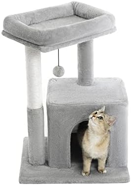 Catreaier pequena árvore de gato com posto de arranhão coberto de sisal para gatos internos, pequenos gatos apenas