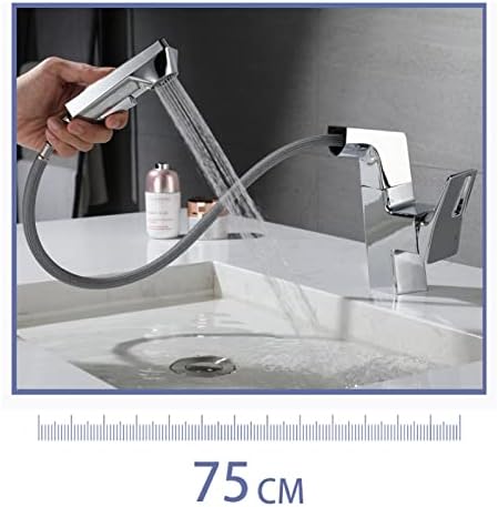 Torneira da pia do banheiro com pulverizador de tração 360 ° Misturador de modo duplo giratório Tap para uma alça de água