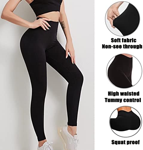 Altas perneiras de cintura para mulheres Pacote de pacote preto Ativo Treino de controle de barriga macia com cintura Executando