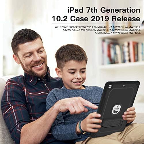 Grifobes iPad 9th Generation Case, iPad 8th 7th Generation 10.2 Caso 2021/2020/2019, capa de iPad de proteção híbrida de camada dupla preta com kickstand embutido para Apple iPad 9/8/7 de 10,2 polegadas