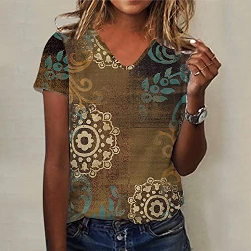 Tops de verão para mulheres femininas gráficas camisetas grandes camisetas casuais camisas florais vintage Tops Crew pescoço fofo